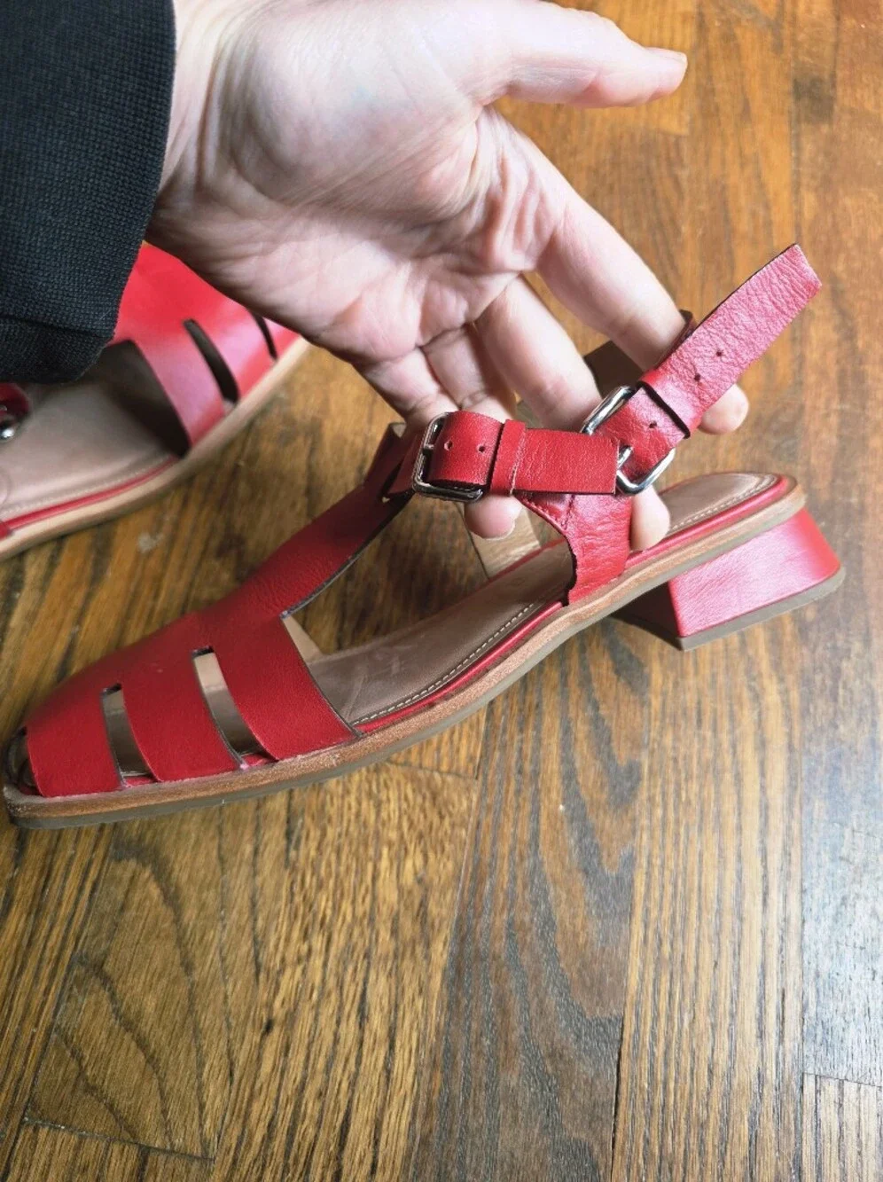 Red Women’s Fisherman Leather Sandals - Comfortable Summer Buckle Sandals